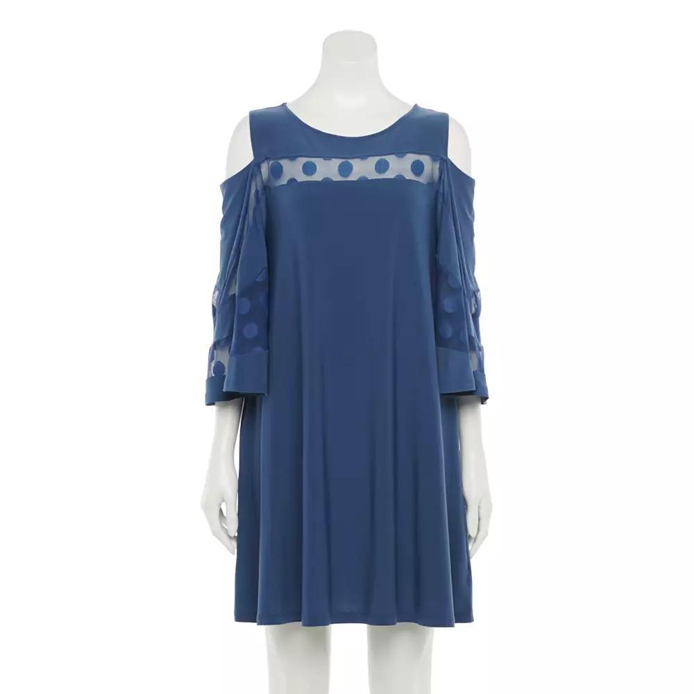 Women's Nina Leonard Lace Cold-Shoulder Shift Dress, Size: XL, Blue Moon Product Image