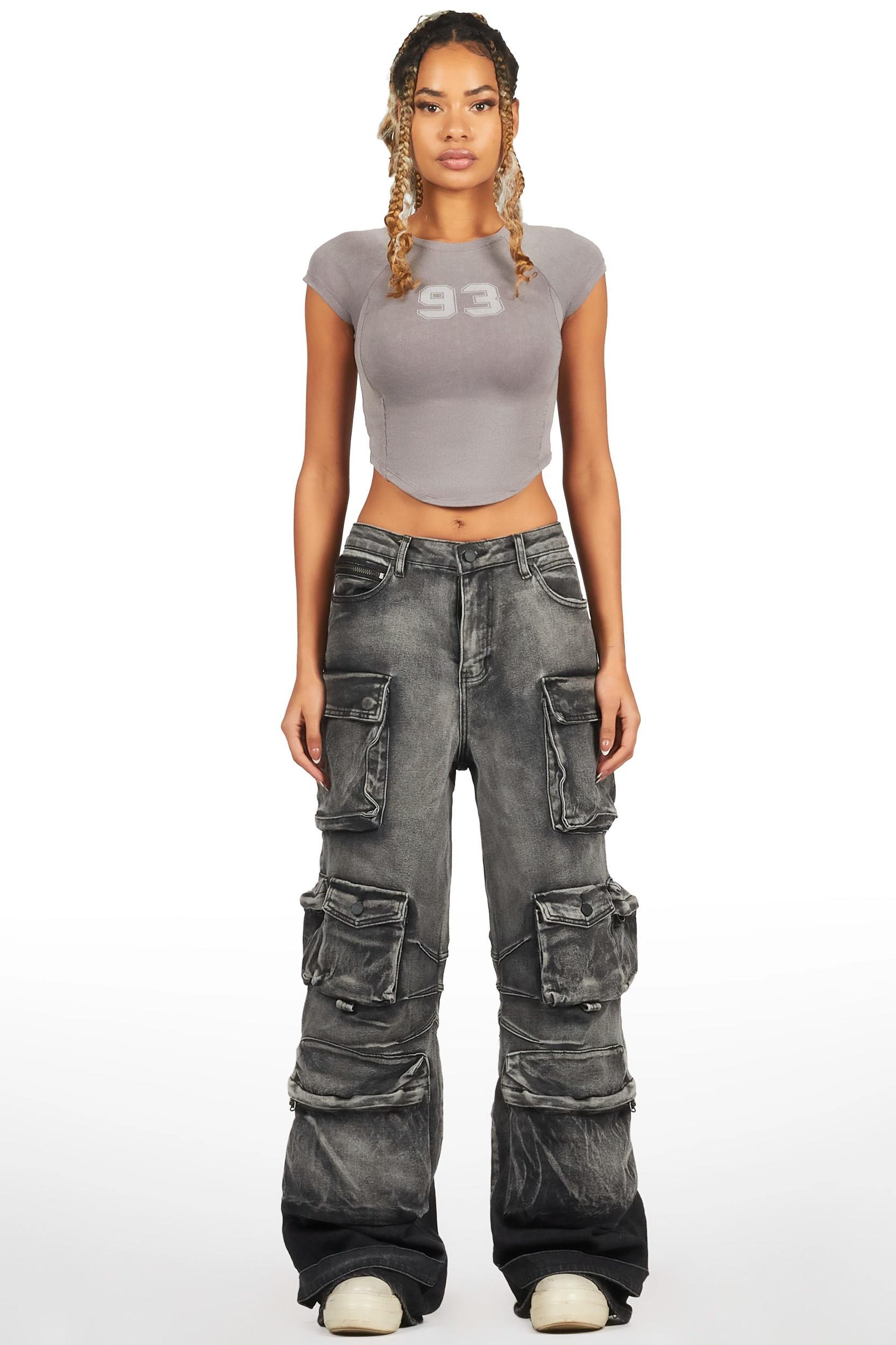 Sequoia Grey Wash Baggy Cargo Jean Female Product Image