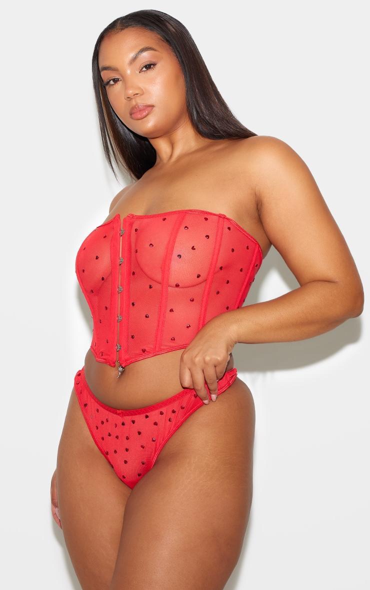 Plus Red Diamante Mesh Heart Corset Product Image