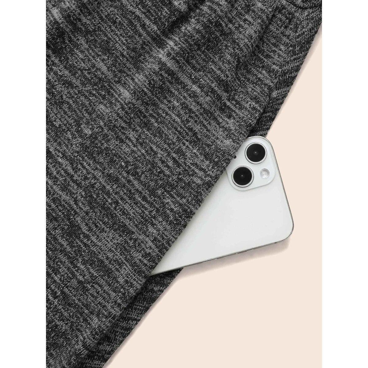 Plus Size Round Neck Heather Belted Dress DimGray Women At the Office Texture Round Neck Long Sleeve Curvy BloomChic 22-24/3X Product Image