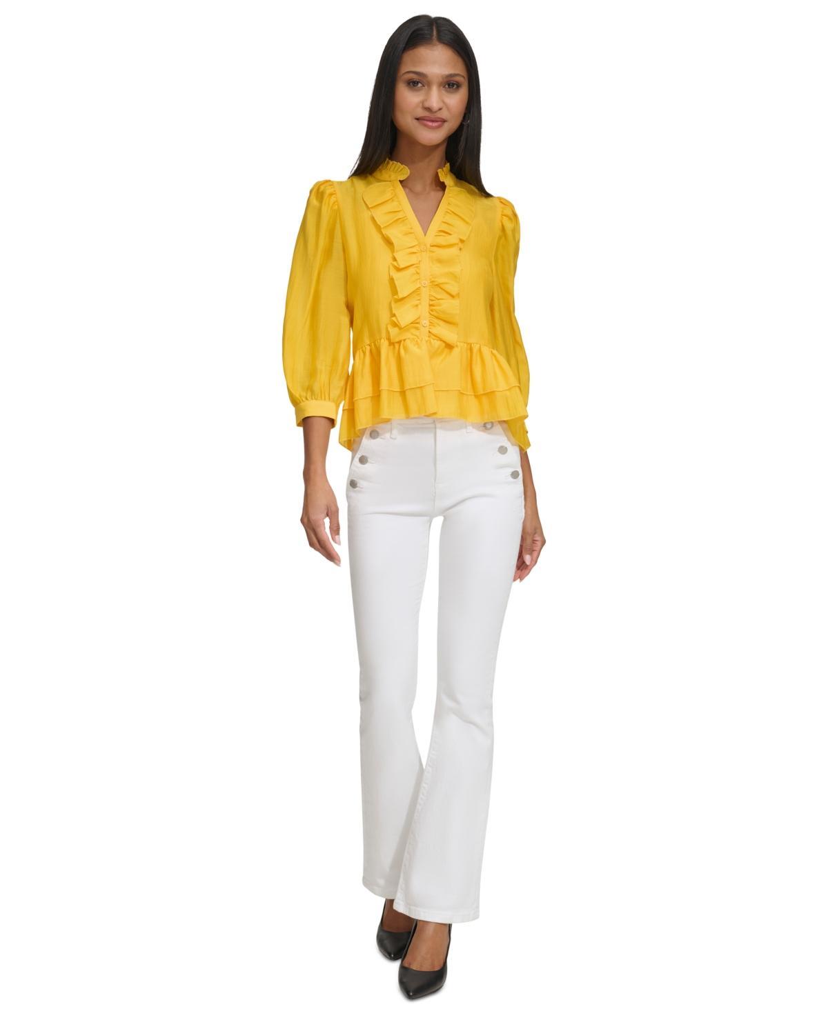 Karl Lagerfeld Paris Womens Ruffled 3/4-Sleeve Blouse Product Image