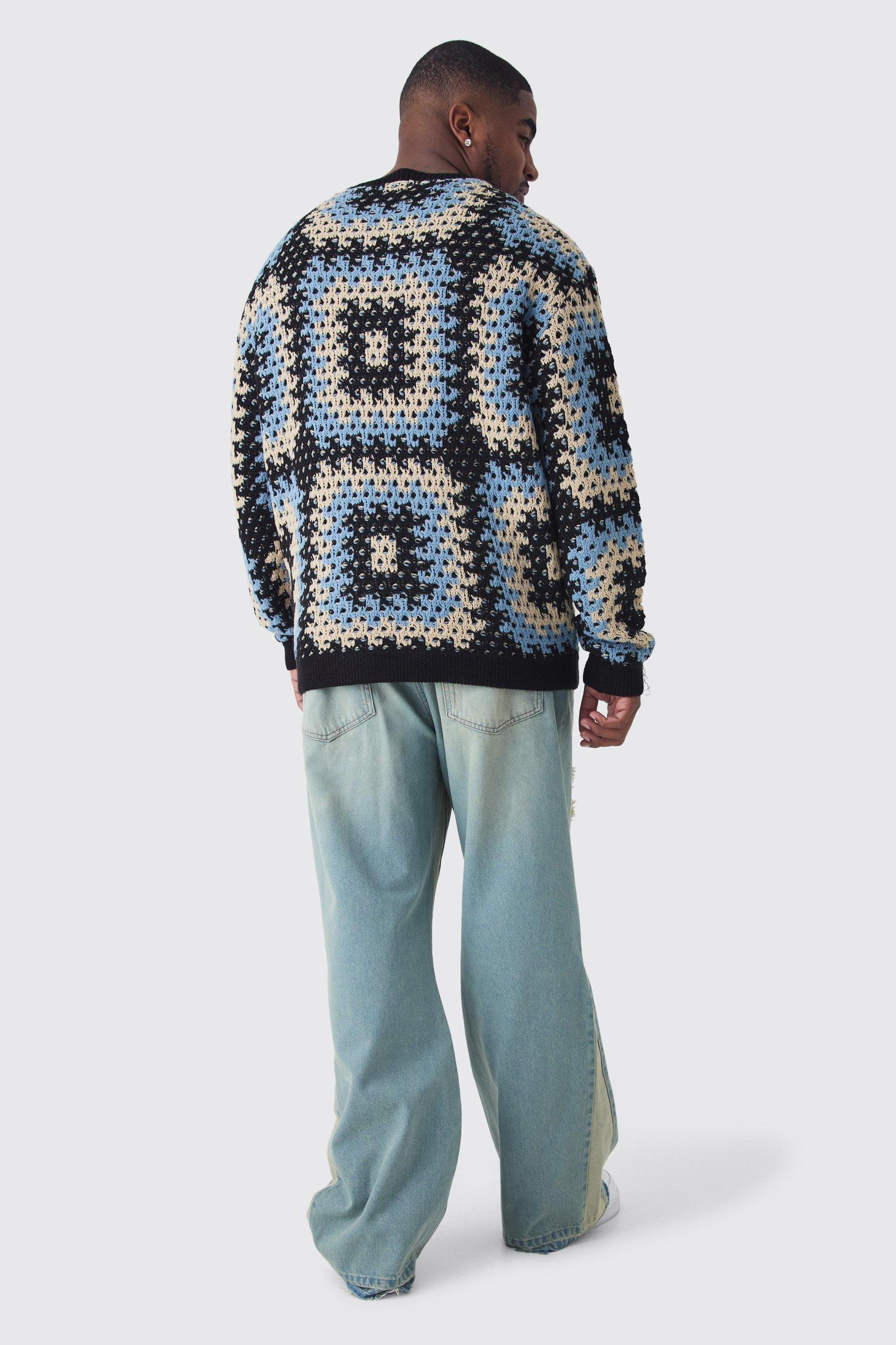 Plus Oversized Crochet Sweat | boohooMAN USA Product Image