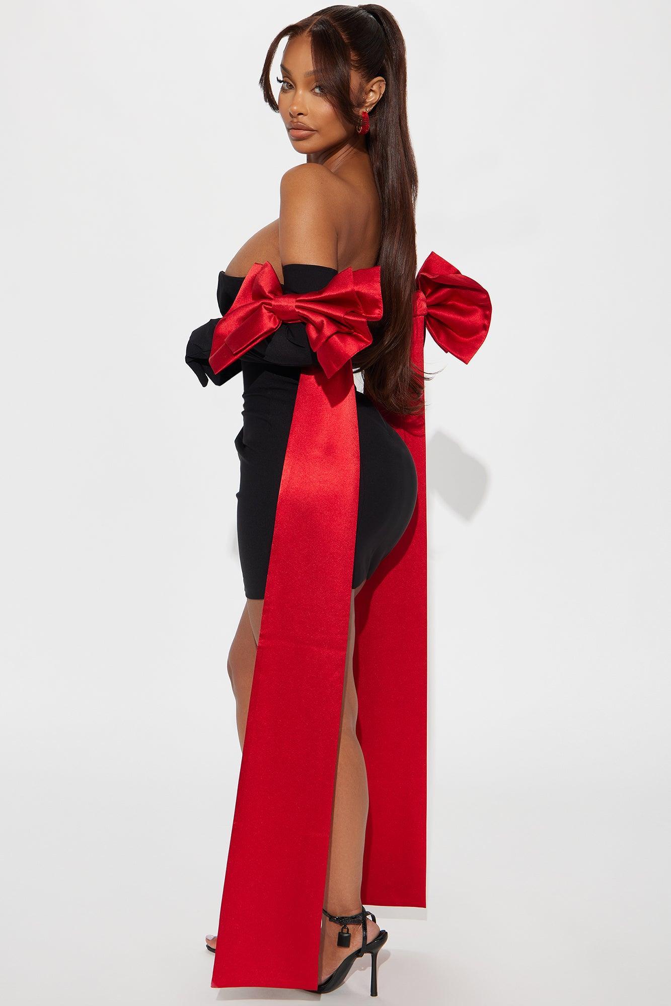 Put A Bow On It Strapless Mini Dress Set - Black/Red Product Image
