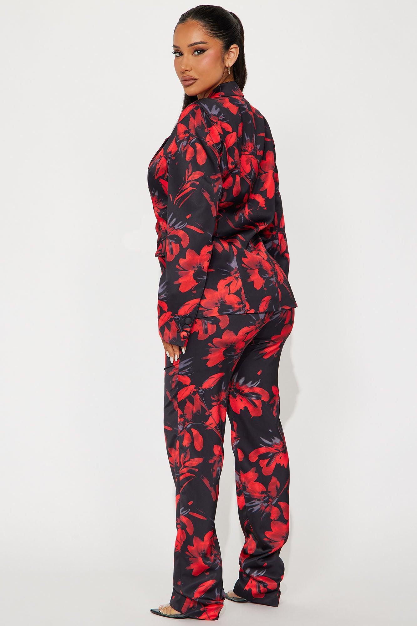 Head Boss Satin Pant Set - Black/Red Product Image