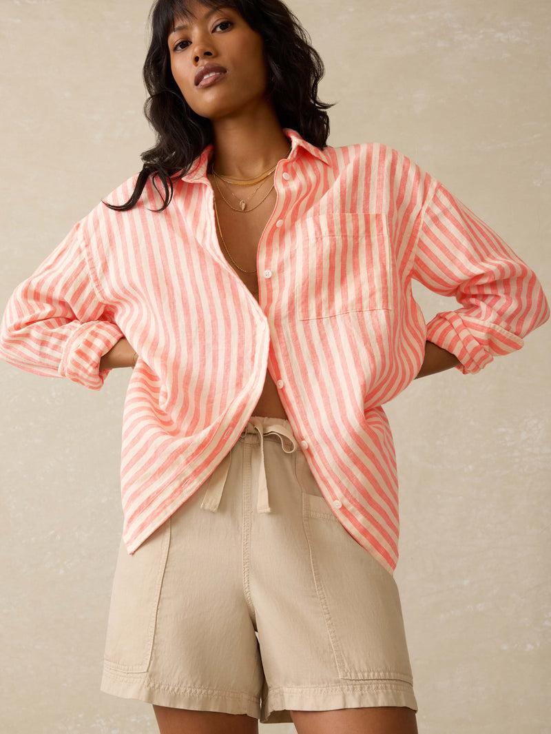 Laguna Linen Relaxed Shirt - Peach Lucy Stripe Product Image