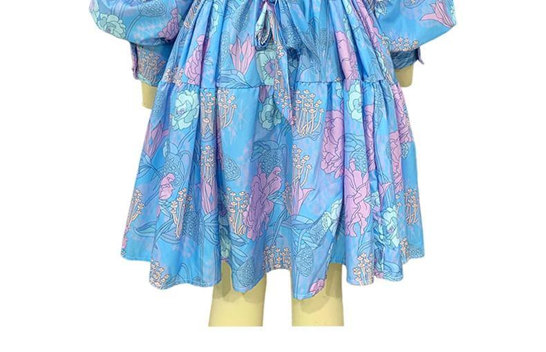 Long-Sleeve Floral Print Mini A-Line Shirt Dress Product Image