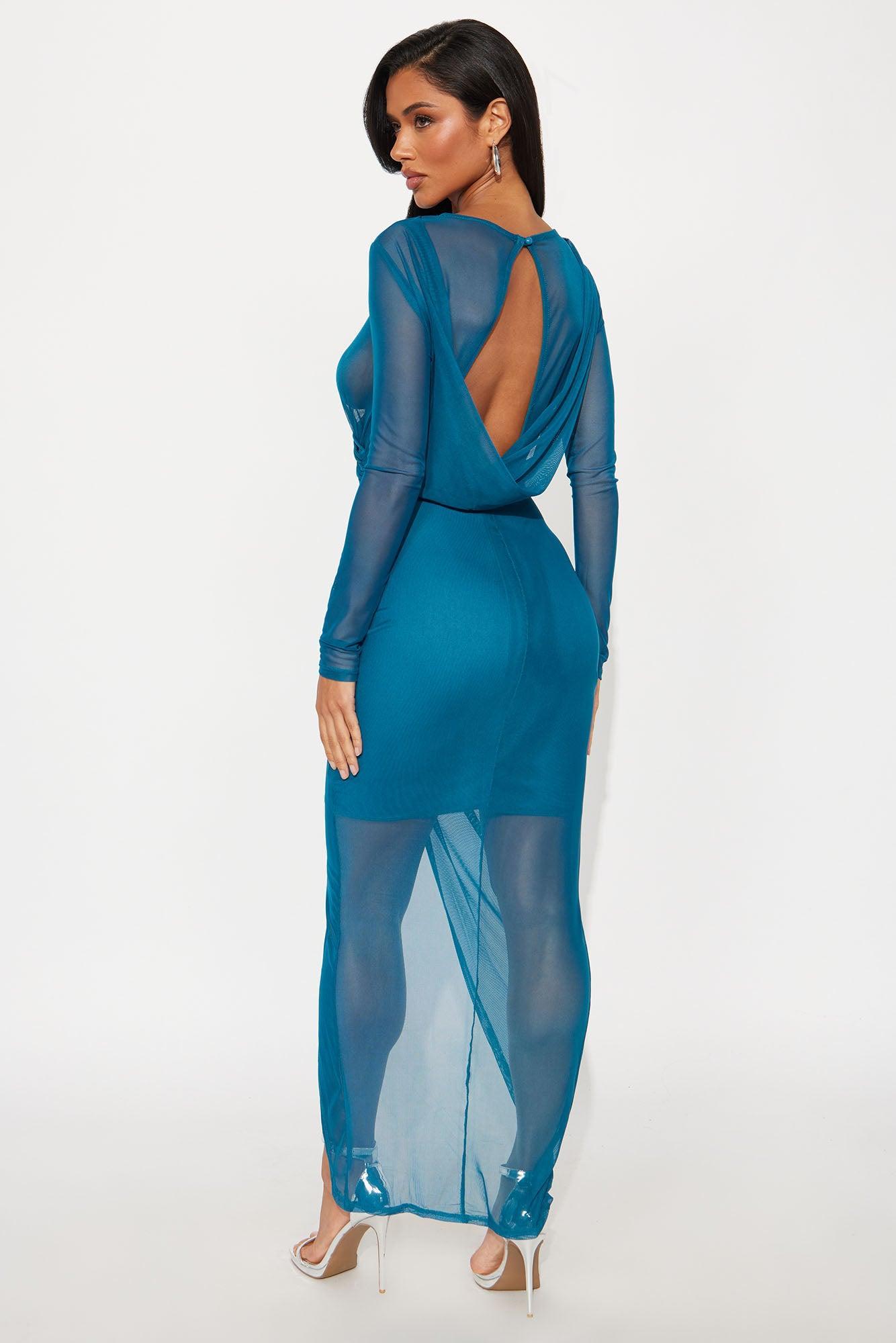 Dark Romance Mesh Maxi Dress - Teal Female Product Image