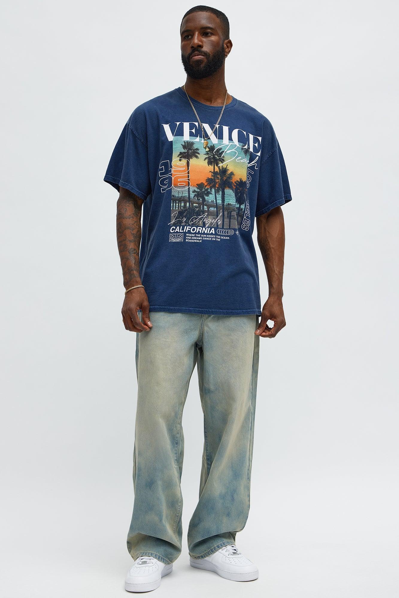 Venice Beach California Oversized Short Sleeve Tee - Navy Wash Product Image