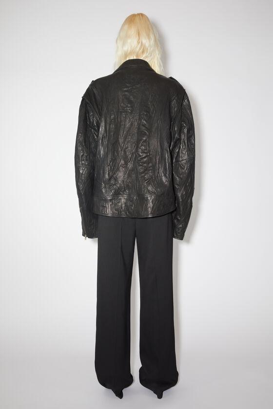 Crinkled leather biker jacket Product Image