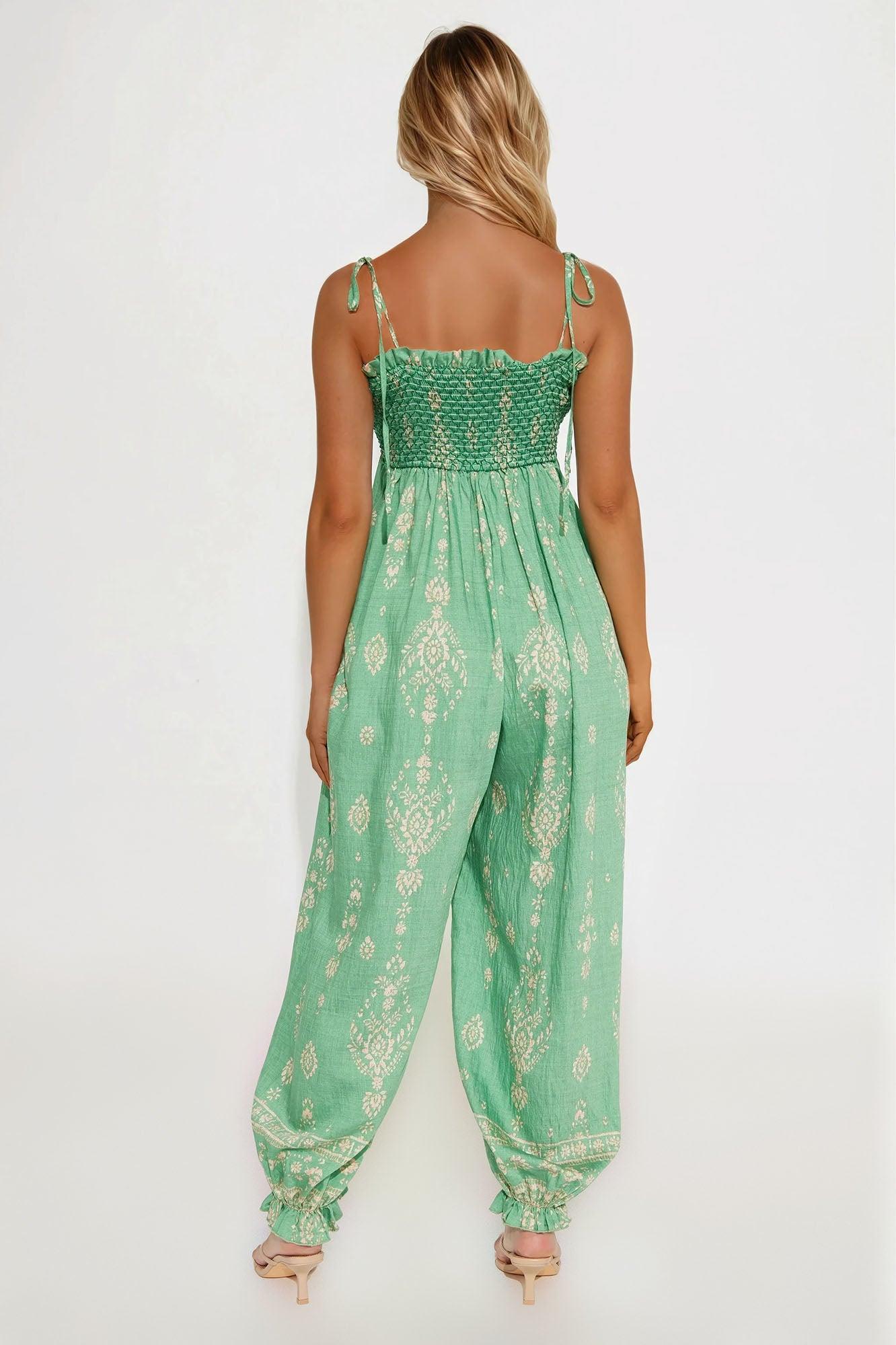 Arabella Linen Jogger Leg Jumpsuit - Green/combo Product Image