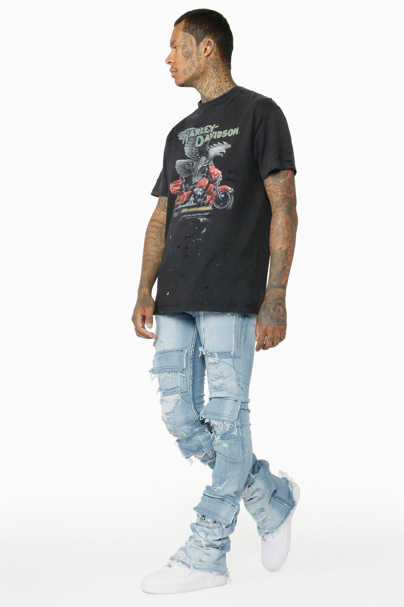 Pooja Blue Super Stacked Flare Jean Male Product Image