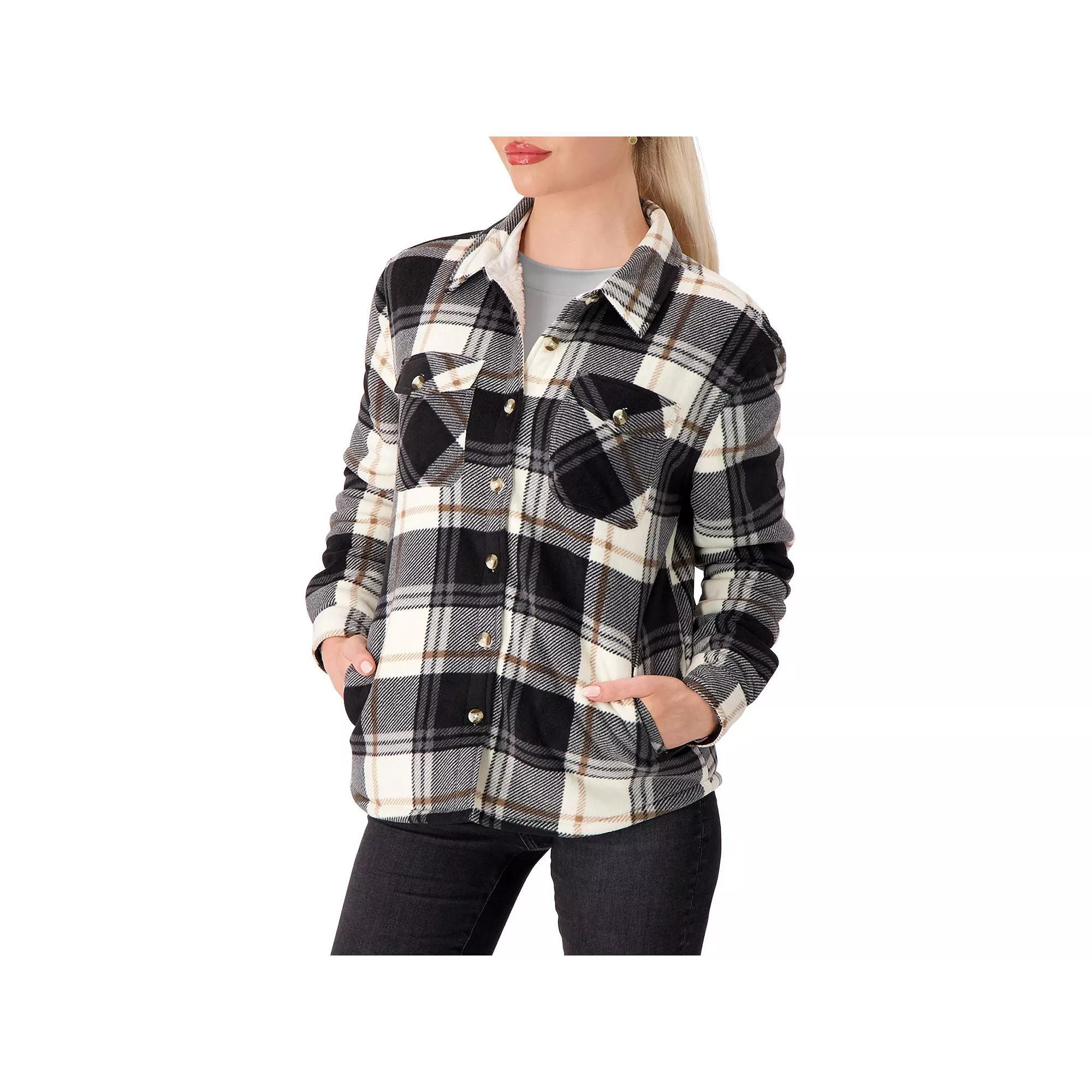 Women's Heat Holders Heatweaver Lined Fleece Shacket, Size: Small, Black Cream Product Image