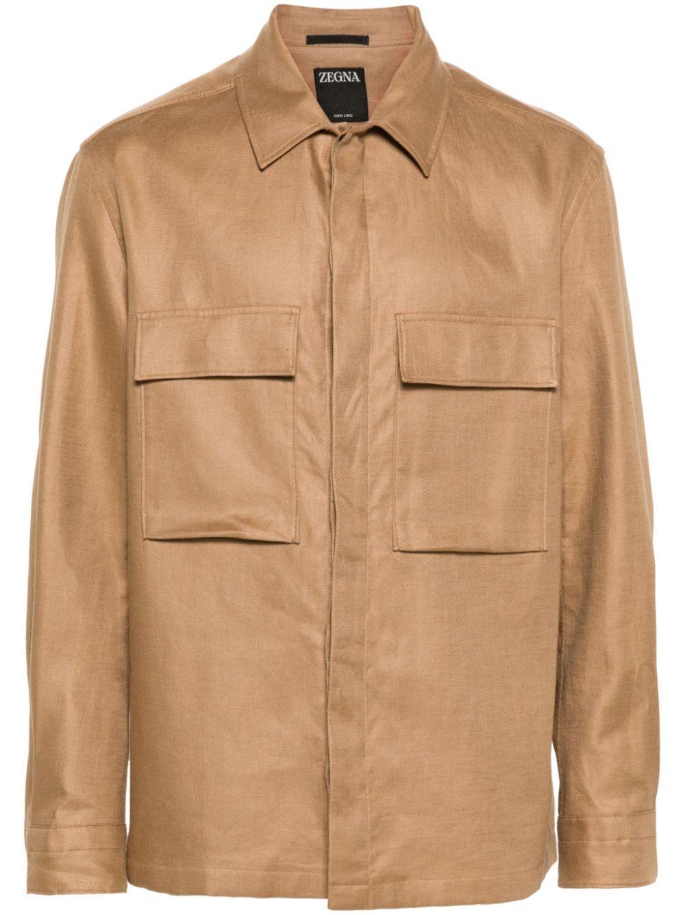 ZEGNA Linen Shirt Jacket In Dark Beige Product Image