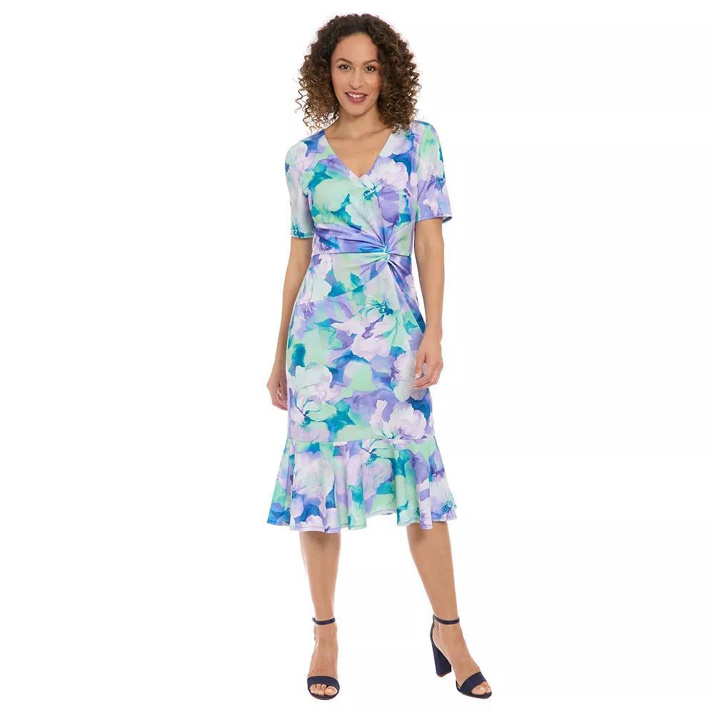 Petite London Times Short Sleeve Side Twist Midi Dress, Women's, Size: 12 Petite, Blue Product Image