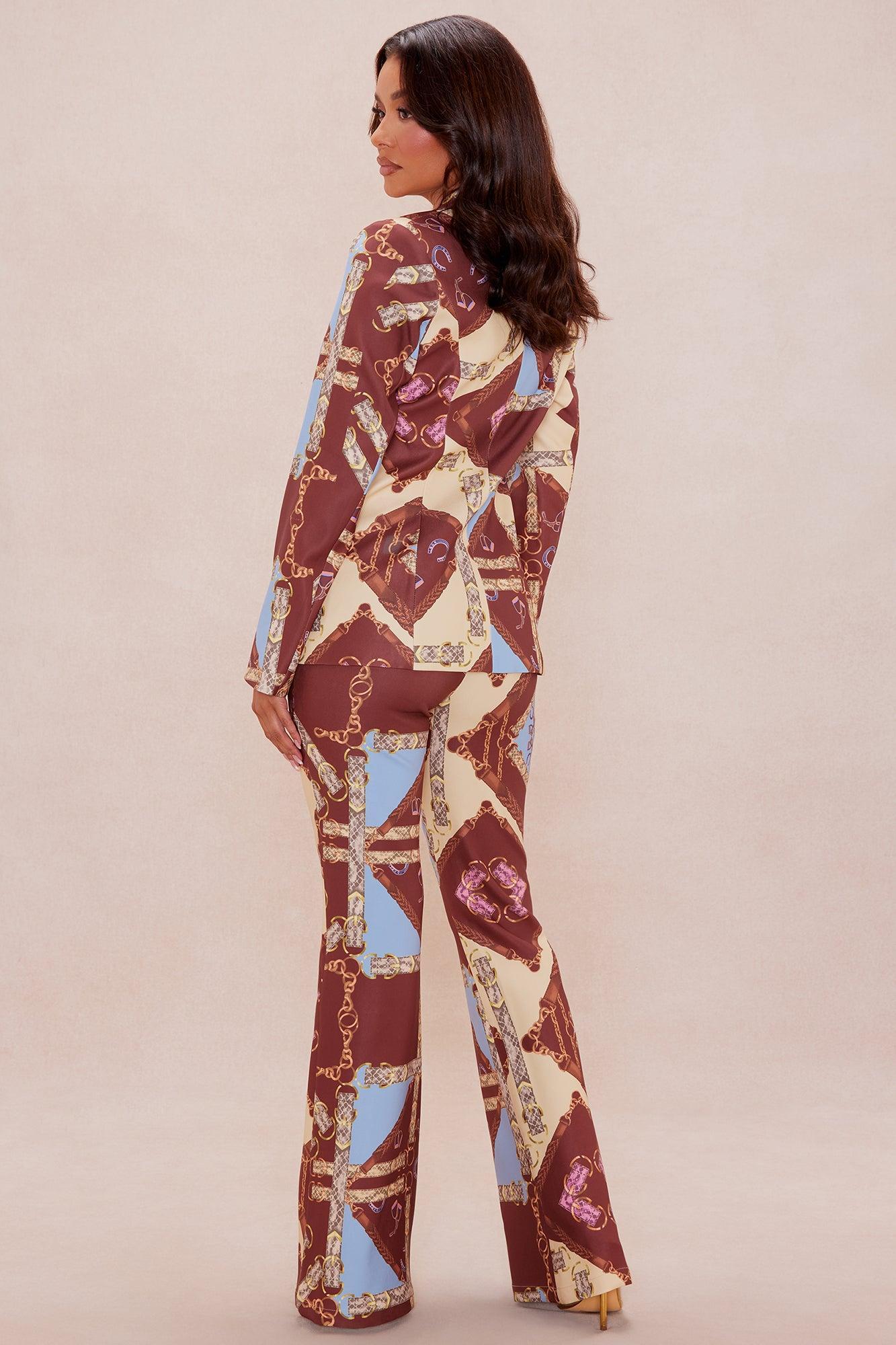 Paula Blazer Pant Suit Set - Brown/combo Product Image