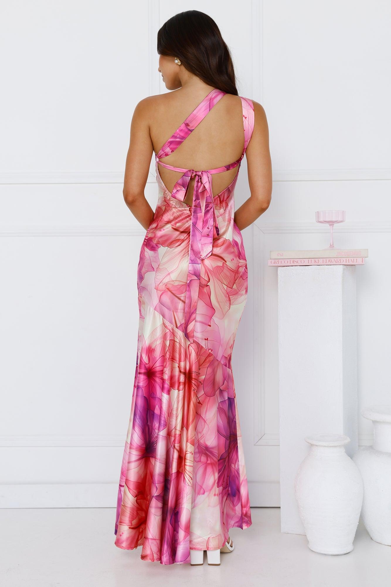 Call Me Pretty One Shoulder Satin Maxi Dress Purple Product Image
