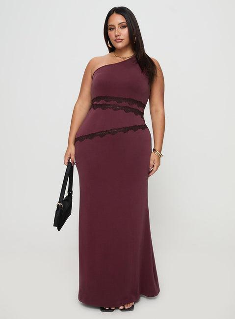 Ultraviolet One Shoulder Lace Maxi Dress Wine Curve Product Image