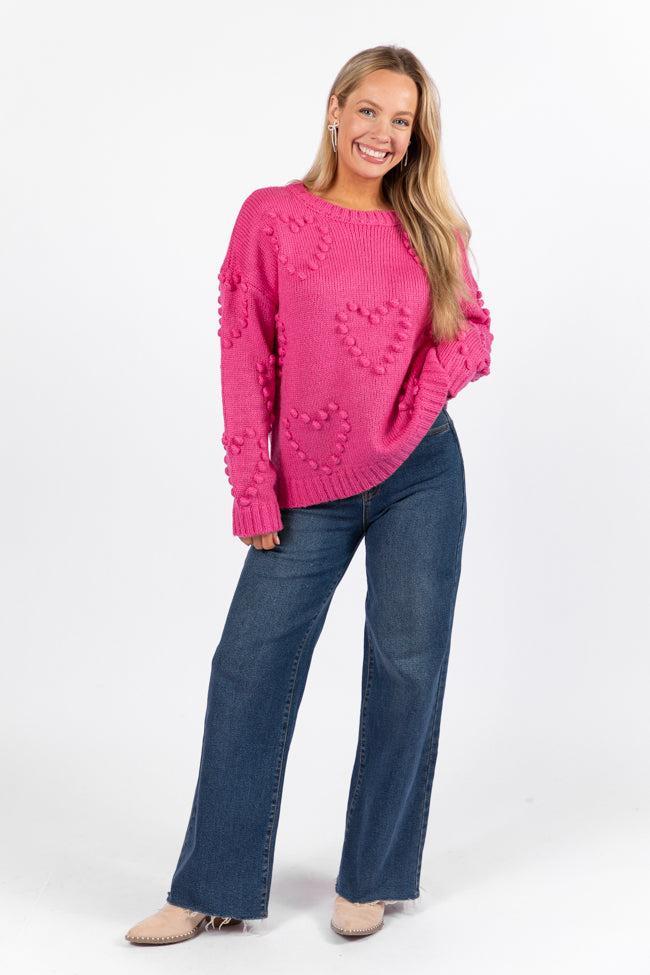 Adore You Hot Pink Oversized Heart Pom Sweater FINAL SALE Product Image