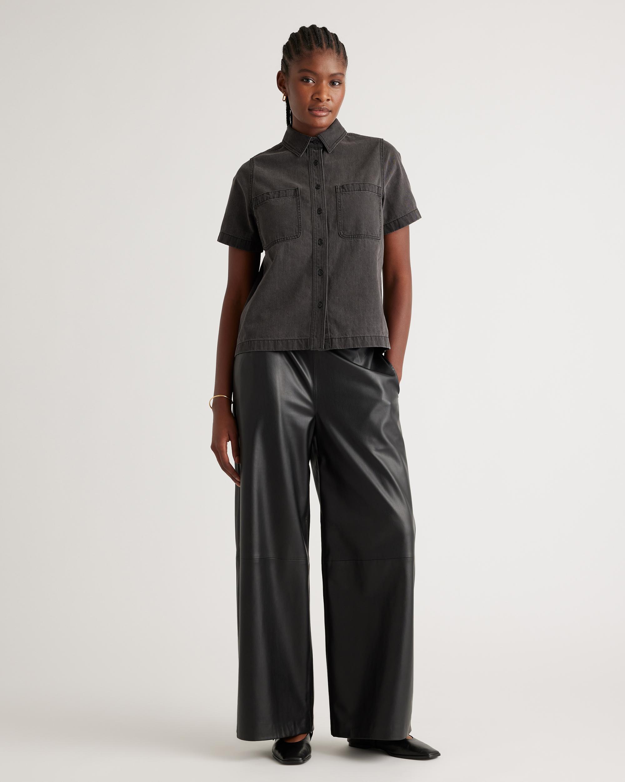 Quince | Women's Distressed Denim Short Sleeve Shirt Cotton Product Image