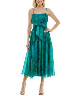 Taylor Womens Printed Pleated Gown - Ocean Product Image