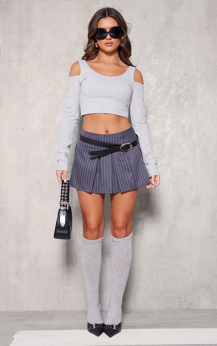 Grey Marl Cotton Cold Shoulder Crop Top Product Image