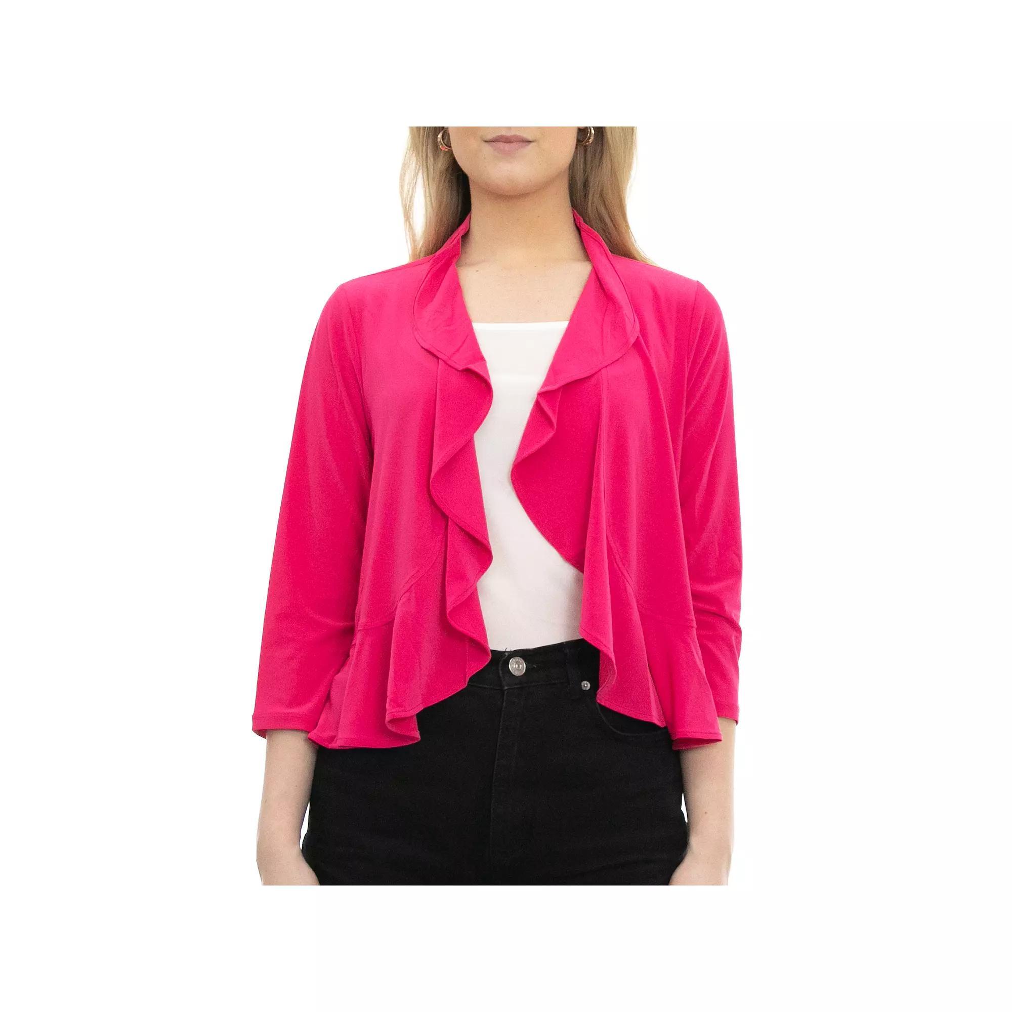 Women's Nina Leonard Chiffon-Back Ruffle Bolero, Size: Medium, Dragon Fruit Product Image