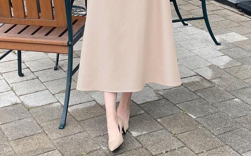 Long-Sleeve Plain Maxi A-Line Shirt Dress Product Image