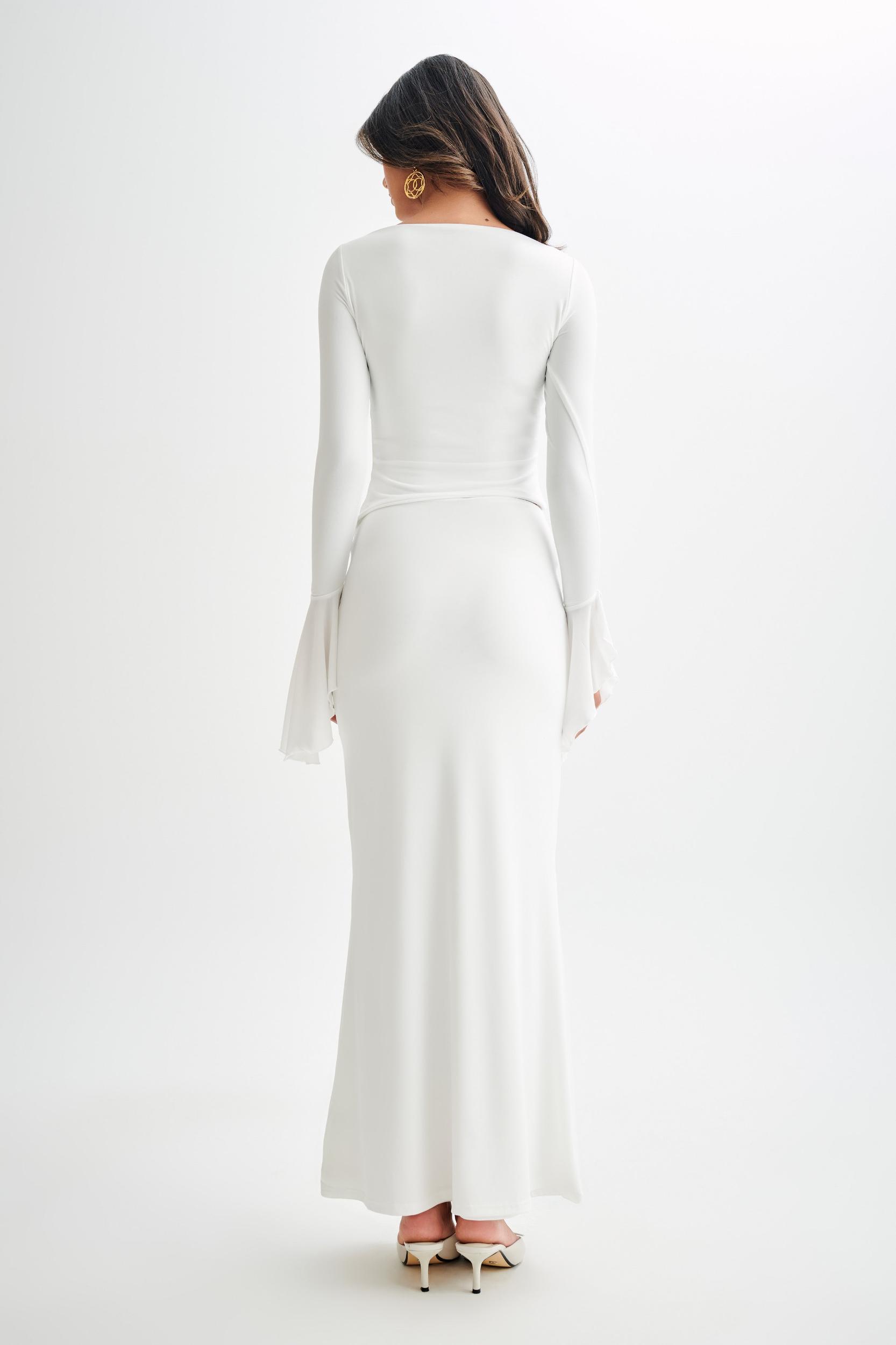 Bruna Slinky Fishtail Maxi Skirt - White Product Image