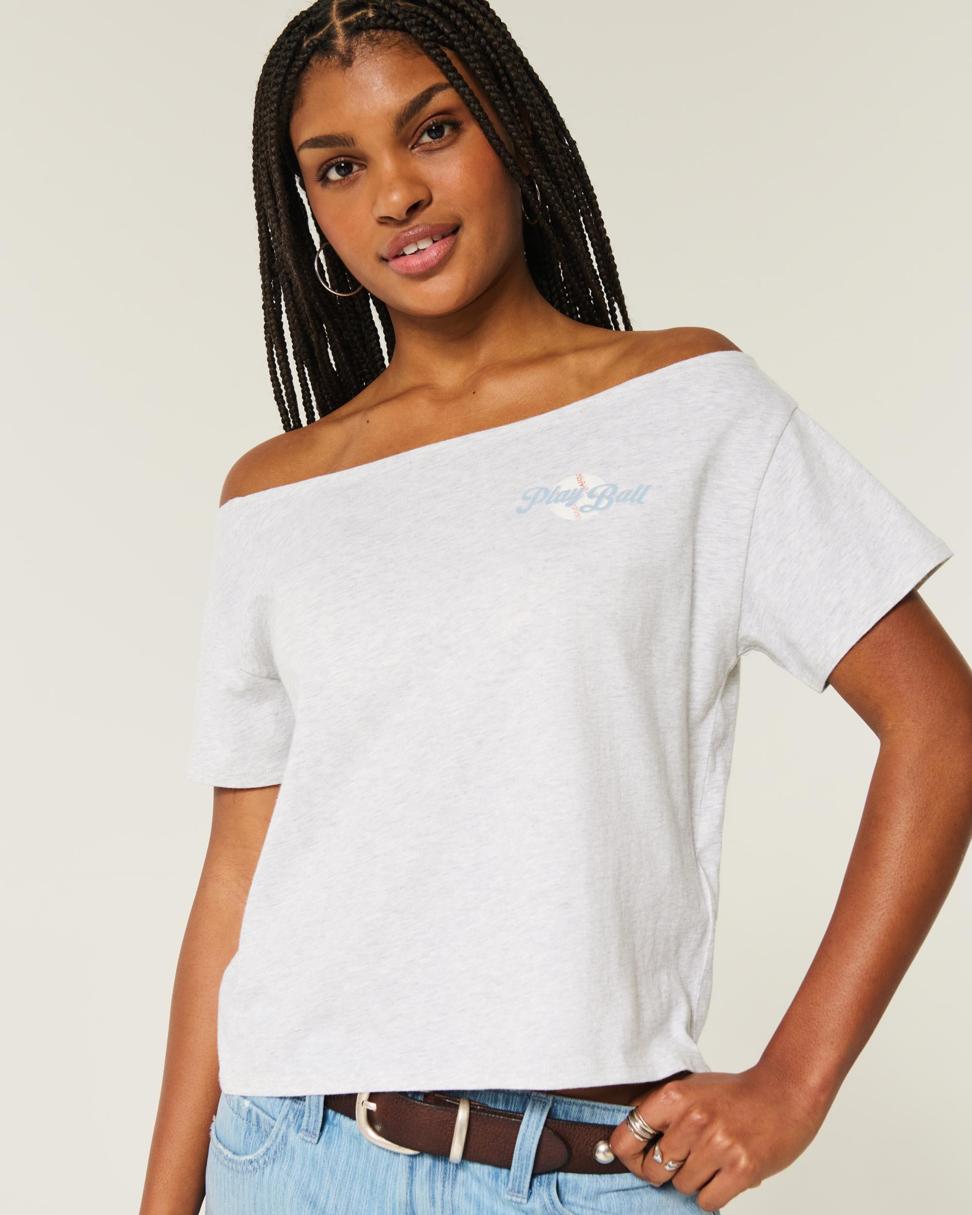 Easy Off-the-Shoulder Baseball Graphic Tee Product Image