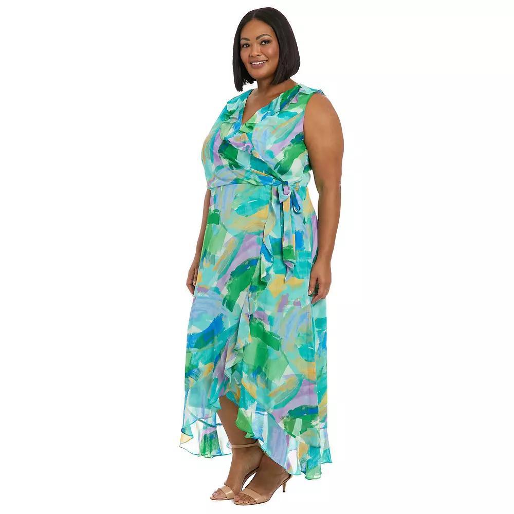 Plus Size London Times Side Tie Ruffle Faux Wrap Dress, Women's, Size: 14 W, Blue Product Image