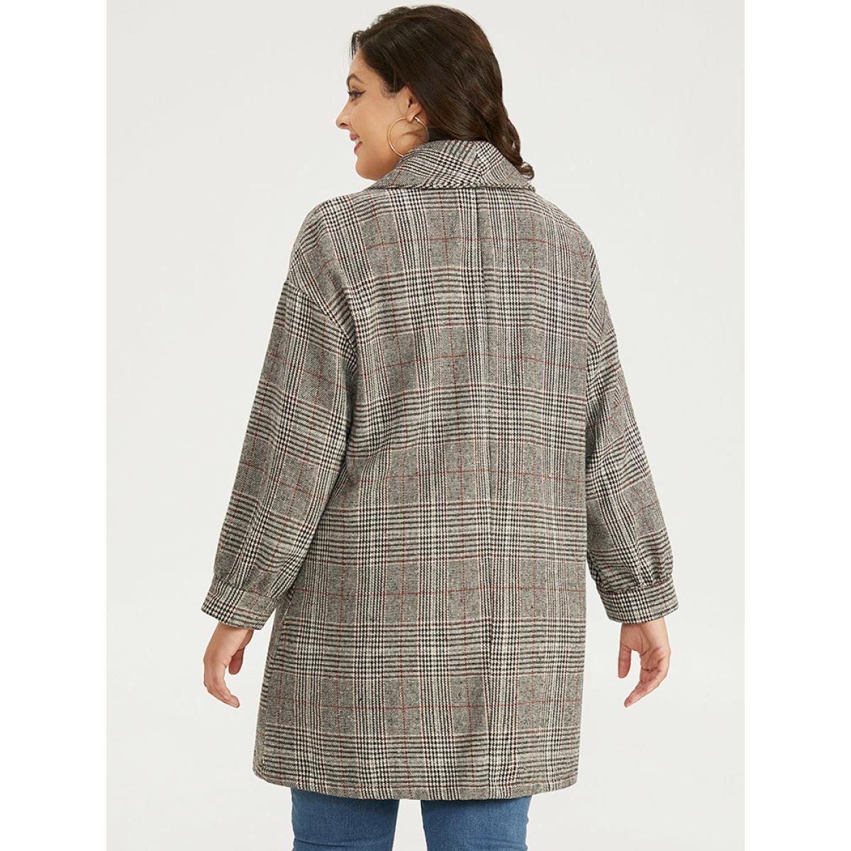Plus Size Plaid Lapel Collar Patched Pocket Coat Women Tan Casual Texture Ladies Dailywear Winter Coats BloomChic 18-20/2X Product Image