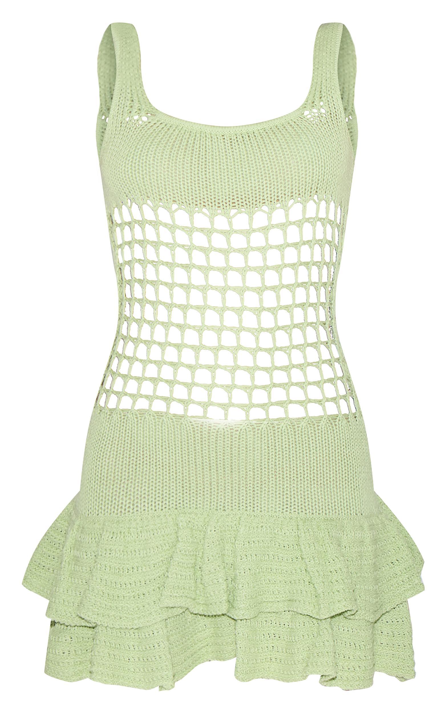 Light Lime Crochet Double Frill Hem Dress Product Image