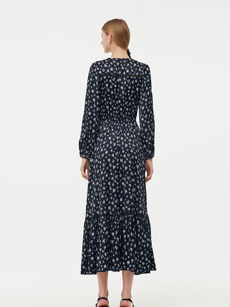 Floral Print Lantern Slit Sleeve Women Maxi Dress With Scrunchie Product Image