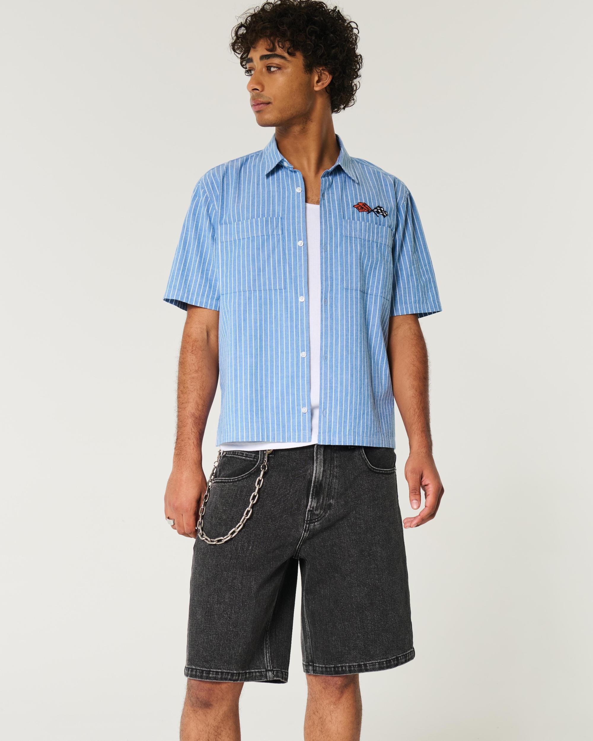 Washed Black Baggy Denim Shorts Product Image