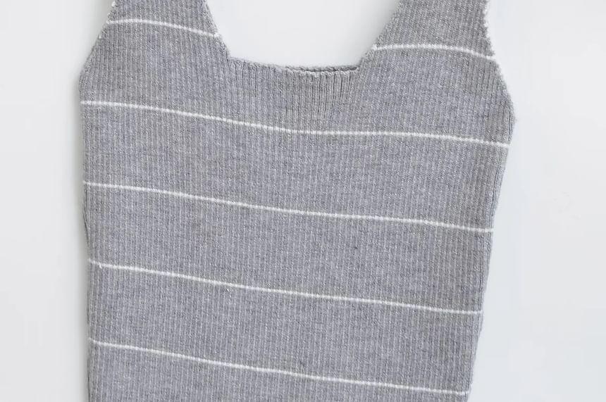 Set: Striped Button-Up Crop Cardigan + Cami Top Product Image