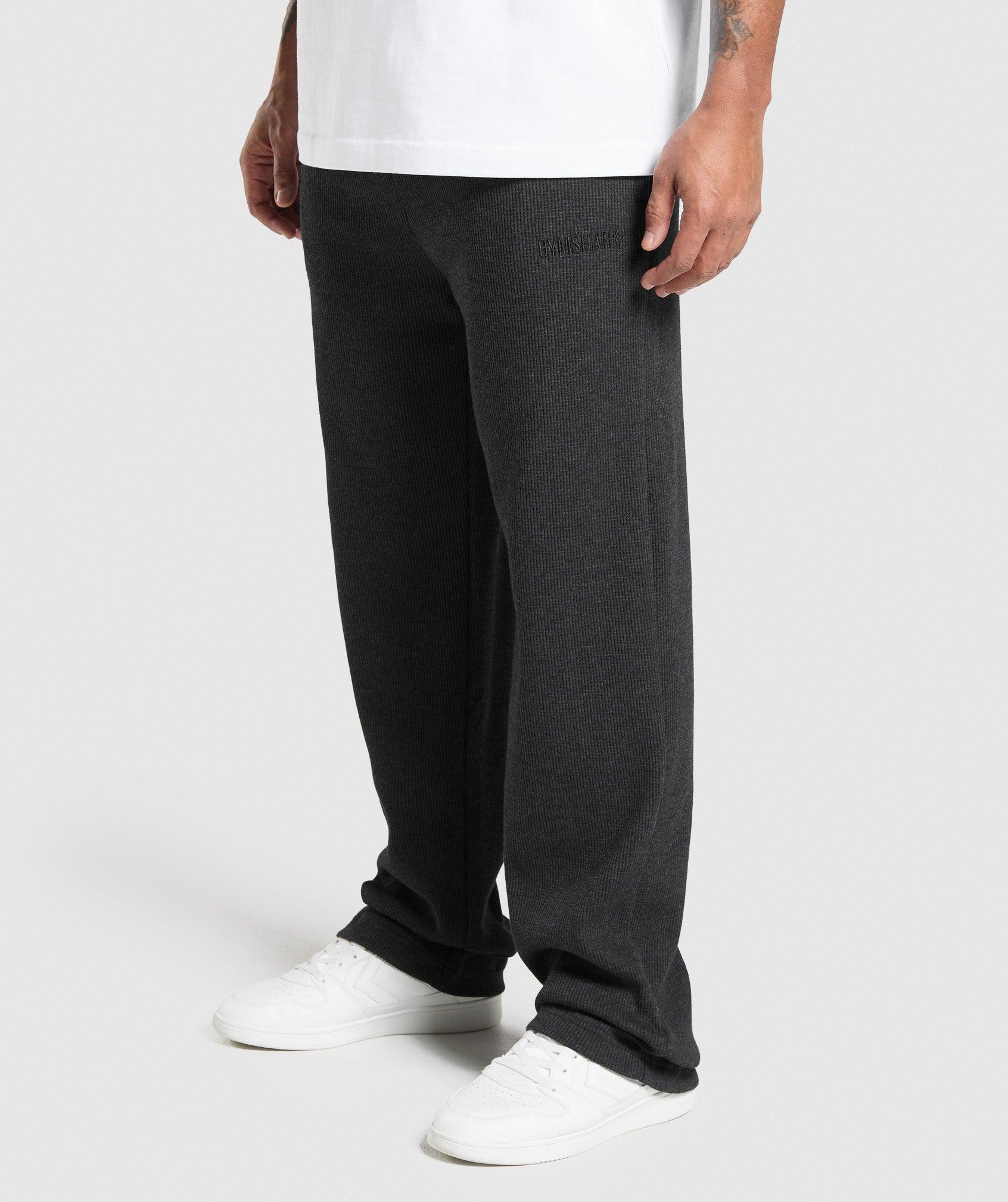 Gymshark Waffle Straight Leg Joggers - Black Male Product Image