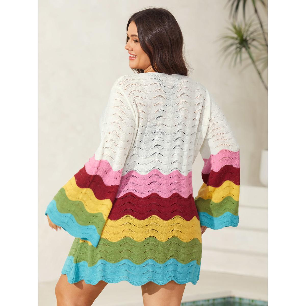 Plus Size Colorful Waves Cut-Out Swim Cover-Up Women's Swimwear Ivory Beach Loose Texture Curve Swim Cover Ups BloomChic 18-20/2X Product Image