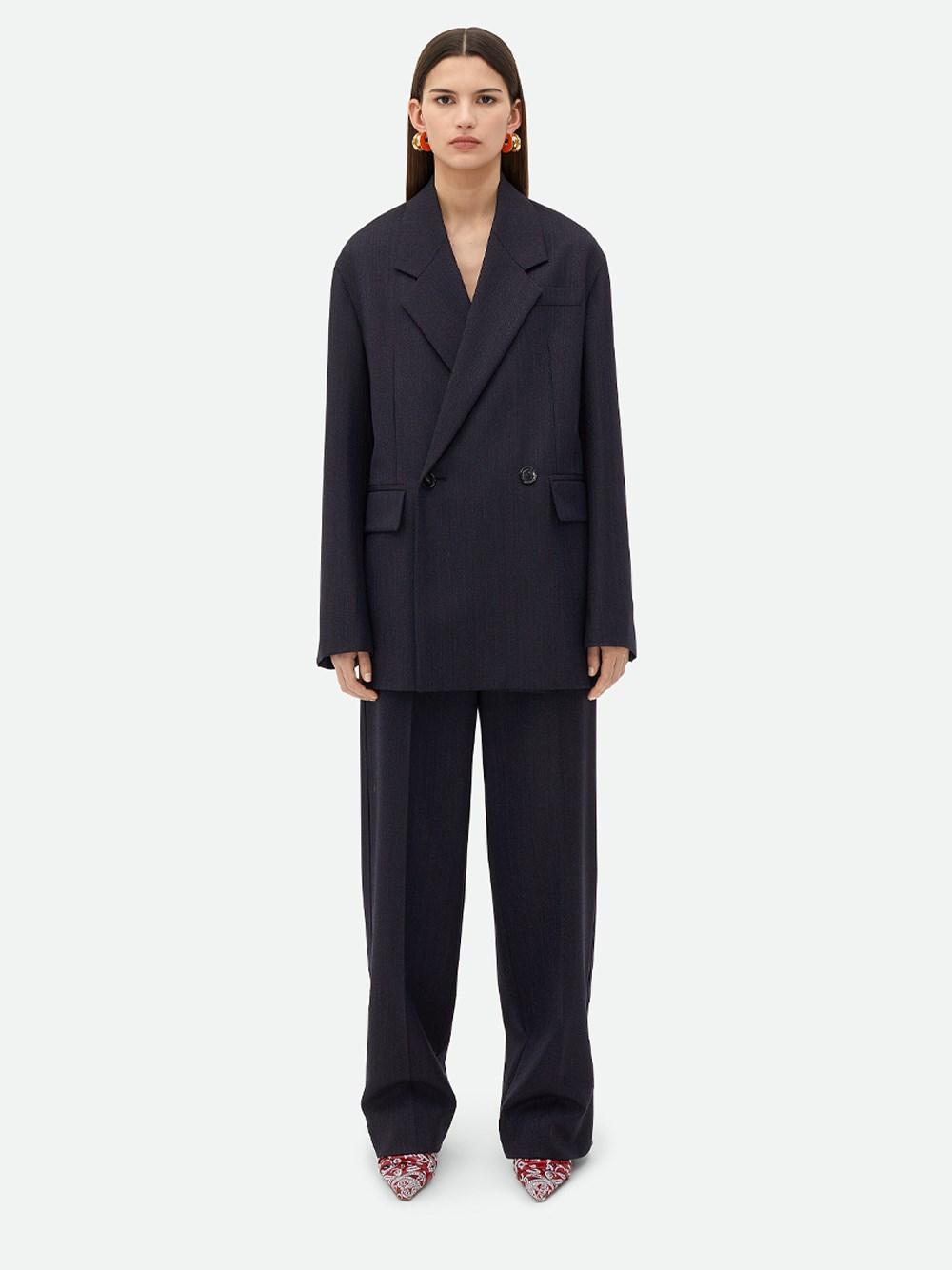 BOTTEGA VENETA Subtle Stripe Double-breasted Wool Jacket In Blue Product Image