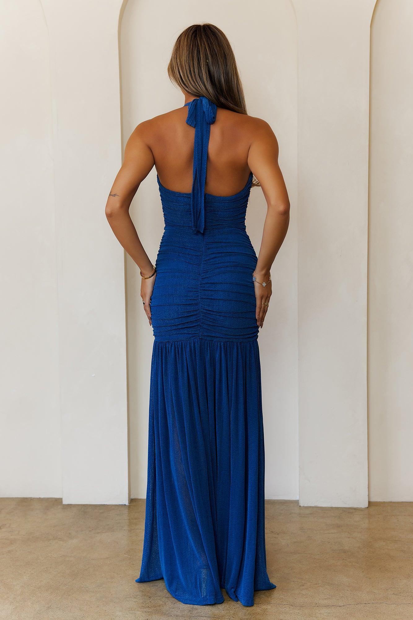 Evelyn Luxe Mesh Halter Maxi Dress Teal Product Image