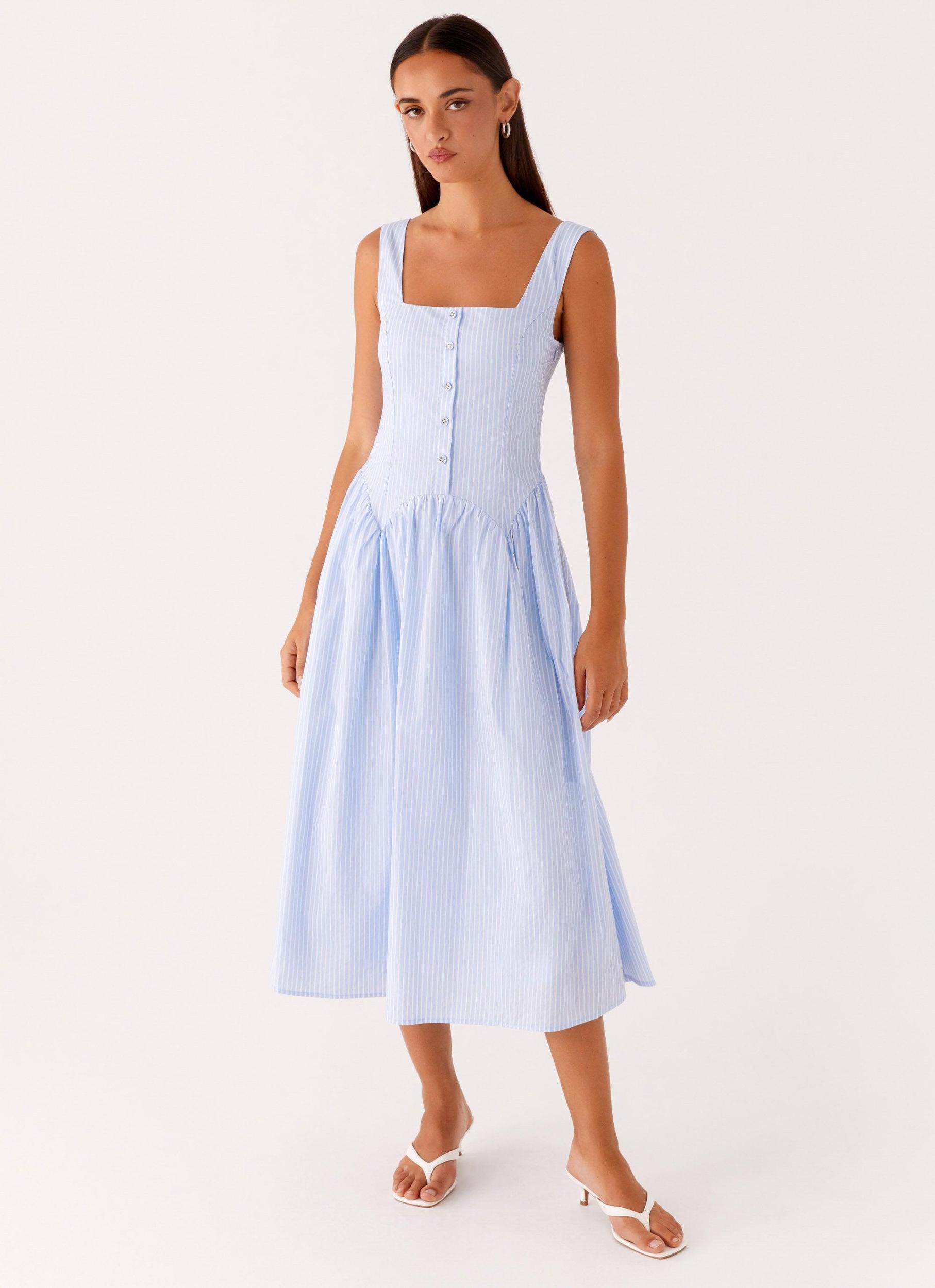 Kalina Midi Dress - Blue White Stripe Product Image