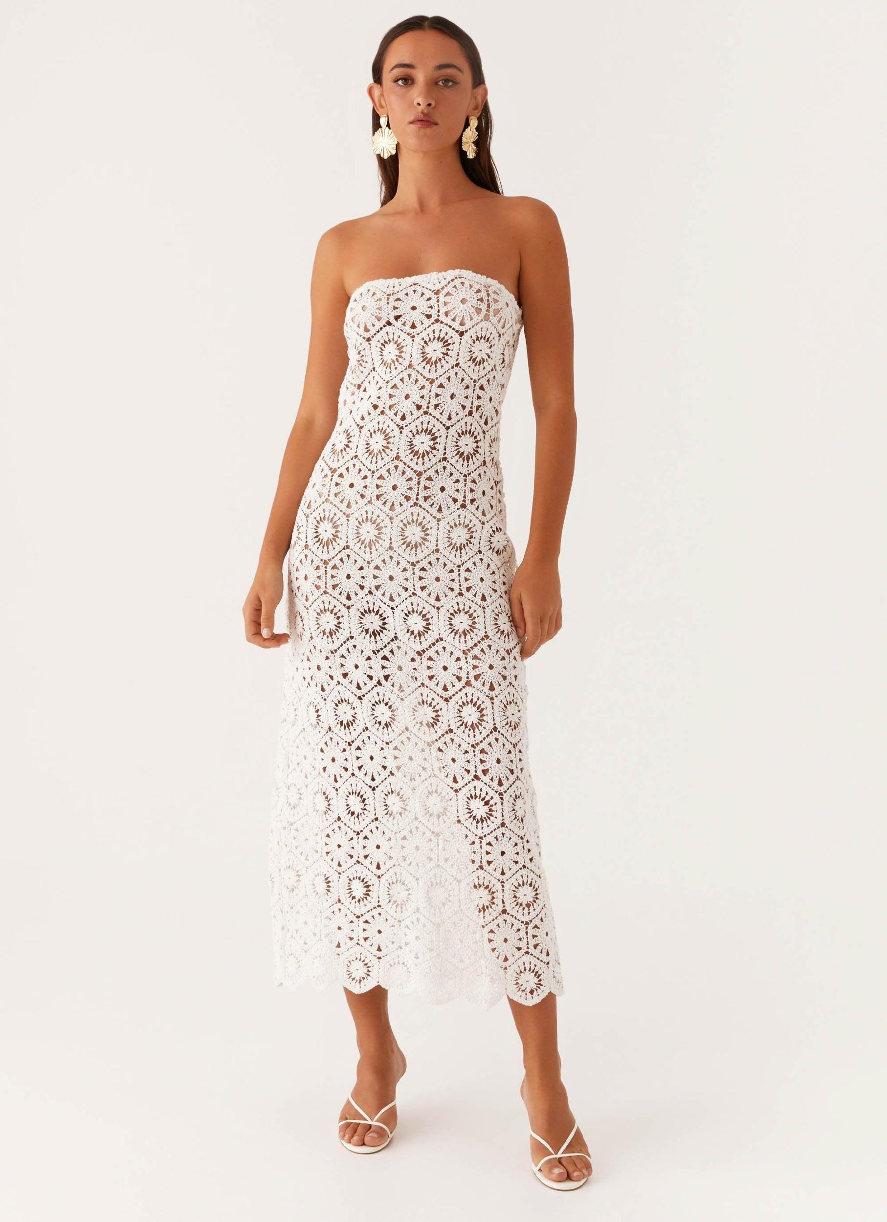 Kingsly Crochet Maxi Dress - White Product Image