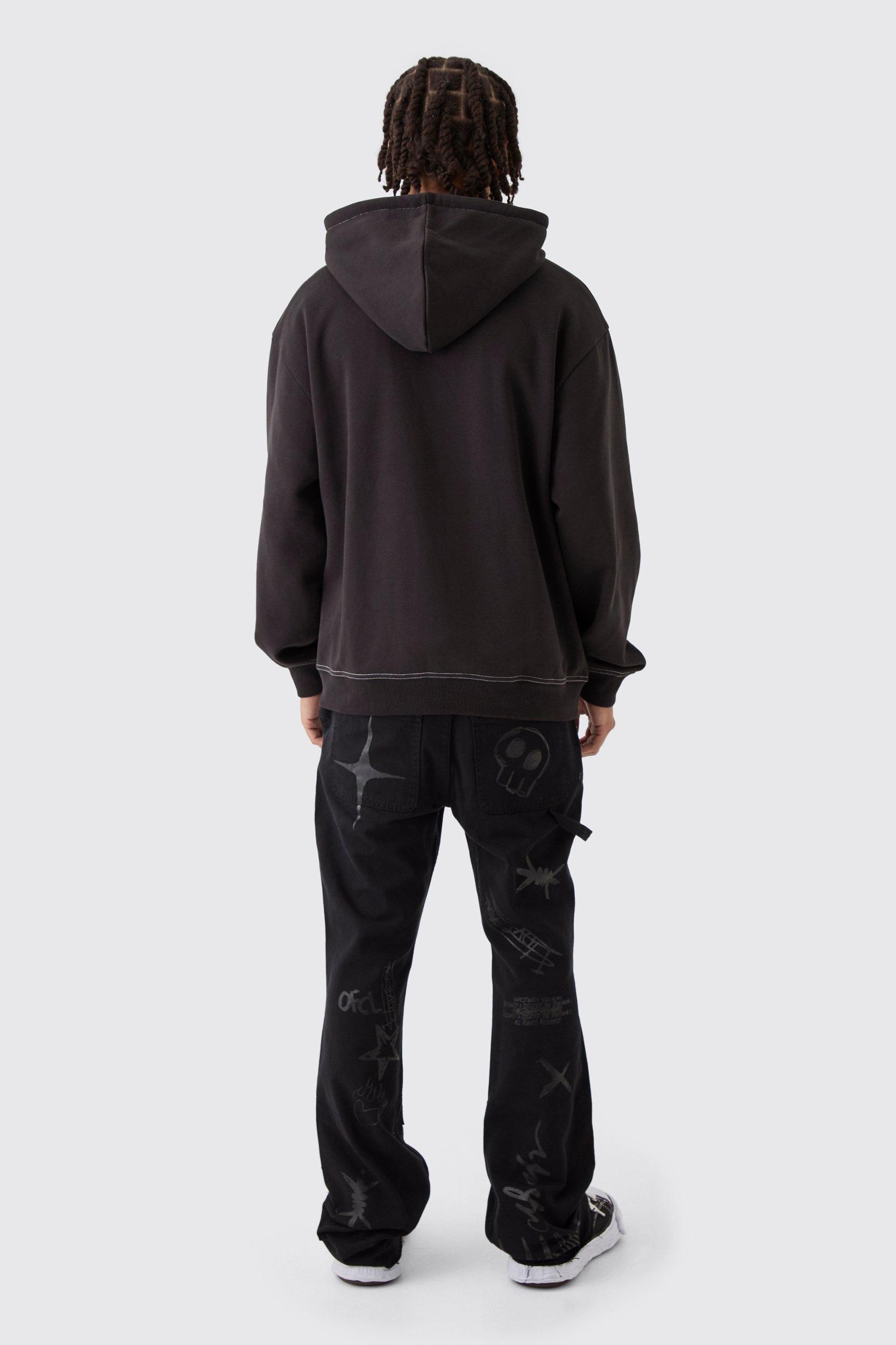 Fixed Waist Slim Flare Twill Laser Printed Carpenter Pants | boohooMAN USA Product Image