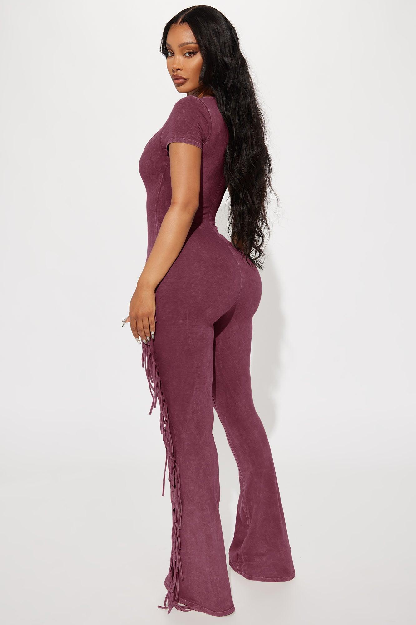 Carry Me Higher Fringe Jumpsuit - Burgundy Product Image