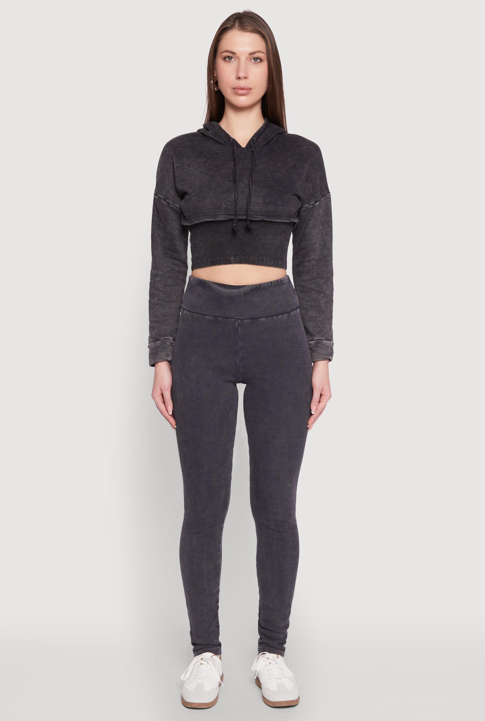 Womens High Waisted Mineral Wash Rib Knit Leggings Product Image