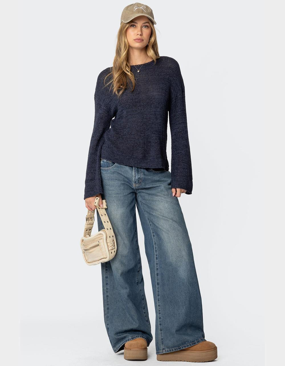EDIKTED Drop Shoulder Light Knit Sweater - WHITE Product Image