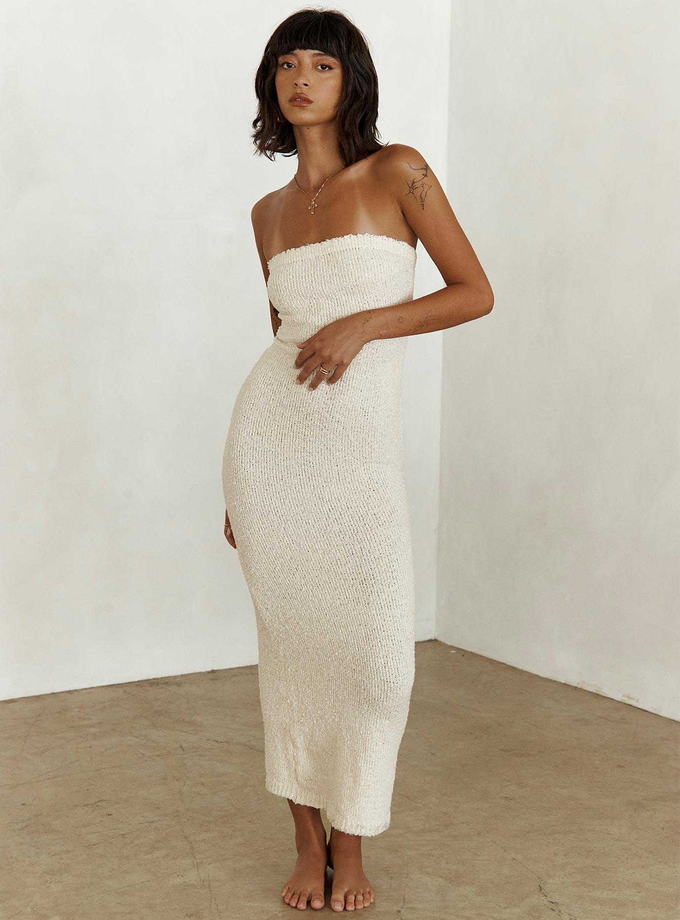 Cloud Strapless Boucle Maxi Dress Cream Product Image