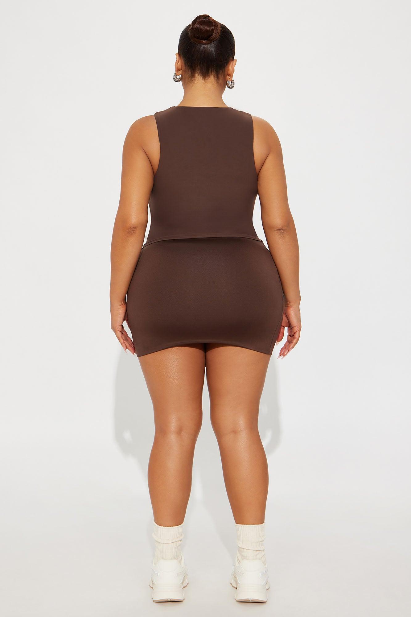 Second Skin Double Lined Zip Front Tank - Chocolate Product Image