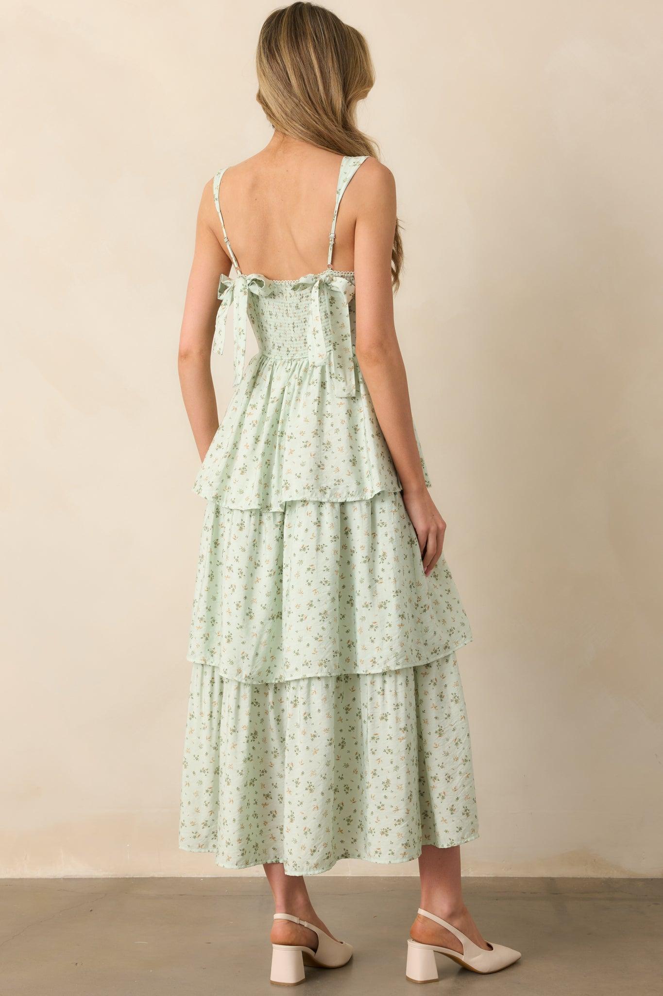 In The Wildflowers Mint Green Floral Tiered Maxi Dress Product Image