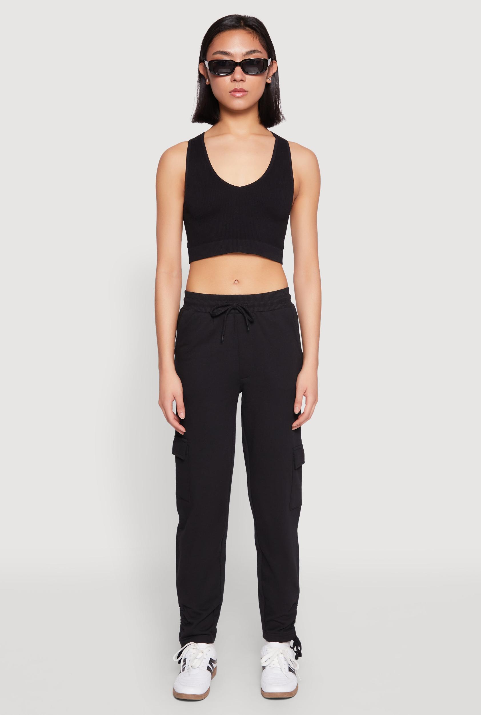 Womens Fleece Ruched Hem Cargo Sweatpants Product Image