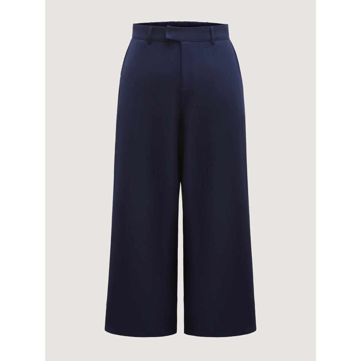 Plus Size Elastic Back Waist Metal Buckle Pants Women Indigo Loose Mid Rise Work Pants BloomChic 14-16/1X Product Image